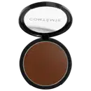 A imagem mostra uma embalagem aberta de bronzer cremoso. A embalagem é preta com parte transparente e o logo da marca em branco.