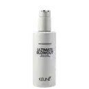 A imagem mostra o produto Ultimate Blowout, da marca Keune. Embalagem plástica bege opaca com pump dosador. Rótulo com o texto "ULTIMATE BLOWOUT Blowdry volumizer Volumisateur pour brushing" em letras pretas maiúsculas.