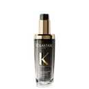 Frasco de óleo de perfume refinável da linha Chronologiste da Kérastase, com design elegante em tons de dourado e preto, destacando o logotipo da marca.