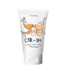 Tubo branco com ilustração de personagem e texto "CER-100 Collagen Ceramide Coating Protein Treatment". Produto de tratamento capilar da marca Elizavecca