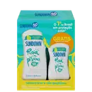 Kit com protetores solares Praia e Piscina FPS 50, da marca Sundown.