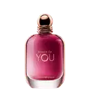 Perfume Power of You Armani Eau de Parfum exibe o texto "POWER OF YOU" em letras douradas sobre conteúdo rosa vibrante. O design é elegante e minimalista, com uma aparência sofisticada.