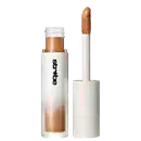 Frasco do bronzer líquido M·A·C Strobe Bronze, de cor branca e laranja com aplicador. O rótulo exibe o texto "Strobe" em preto.