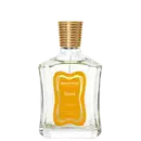 Design elegante em vidro transparente e rótulo amarelo destacando o nome da fragrância. O frasco possui uma tampa dourado em espiral, conferindo um visual sofisticado ao produto.