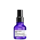 Frasco de soro de cabelo da marca L'Oréal Professionnel, da linha Keratin Alpha Sleek, com 5% de queratina. O frasco possui formato cilíndrico, com tampa preta e corpo em vidro de cor roxa translúcida.