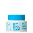 Máscara de hidratação de 200ml da linha Bonacure Moisture Kick da Schwarzkopf Professional, com tampa azul e rótulo branco destacando o nome "Moisture Kick Treatment" e "Care-Boost Complex".