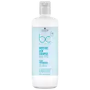 Frasco branco e azul claro da linha Bonacure da Schwarzkopf Professional, contendo Moisture Kick Shampoo com Aloe Vera, de 1 Litro