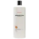 Frasco branco com rótulo preto da marca Sebastian Professional, contendo shampoo da linha Potion 9 para cabelos nutridos.
