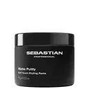 Pote preto de pasta modeladora da marca Sebastian Professional, com texto branco "Matte Putty Soft Touch Styling Paste" em rótulo.