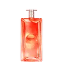 Frasco de perfume da marca Lancôme, com formato retangular e tampa rosada, em cor laranja vibrante.