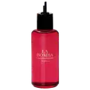 Frasco refil vermelho brilhante de item de perfumaria da marca Carolina Herrera, com rótulo em letras douradas exibindo o nome "La Bomba Intensa".