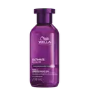 Frasco de shampoo da linha Ultimate Color da Wella Professionals, com 250 ml, em embalagem roxa com detalhes em branco, contendo informações sobre a fórmula com glicina e pró-vitamina B5.