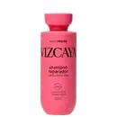 Frasco rosa com rótulo "Vizcaya Amino Repair Shampoo Reparador" para cabelos danificados, contendo 250ml do produto, com informações sobre aminoácidos e proteínas vegetais na composição.