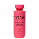Frasco rosa de condicionador reparador Vizcaya Amino Repair, com 250ml de capacidade, contendo informações sobre os ingredientes e benefícios do produto em seu rótulo.