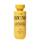 Frasco amarelo de condicionador Vizcaya Nutri-hidratante, com 250ml, contendo óleos de argan, macadâmia e mirra, para cabelos ressecados e sem brilho.