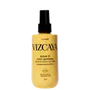 Frasco amarelo da linha Vizcaya contendo leave-in nutri-protetor para cabelos ressecados e sem brilho, com proteção térmica de até 250°C, enriquecido com óleos de argan, macadâmia e mirra.