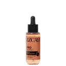 Frasco de vidro com conta-gotas preto contendo um sérum anti-envelhecimento da marca Vizcaya, com rótulo em laranja e branco destacando os ingredientes vitamínicos.