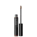 Pro Brow Whipcoloured Mousse da M·A·C em embalagem cilíndrica preta com aplicador em espiral. Produto em tom marrom, apresentado com frasco e pincel próprio para aplicação de sobrancelha.