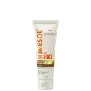 Protetor solar facial Minésol FPS 80, 40g, em tubo branco com tampa rosqueada. Rótulo laranja e dourado indicando "3D Layers Defense", "Anti-idade + Oil Control", cor 4.0 e "Protetor Solar Facial".
