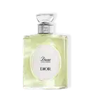 Perfume Dune Pour Homme Dior em frasco de vidro retangular com líquido amarelo-claro. Tampa prateada com detalhes em vidro transparente. Rótulo oval branco com inscrições em preto. Design elegante e minimalista.