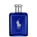 Frasco de perfume da marca Ralph Lauren, com design elegante e sofisticado em tom azul intenso. O rótulo apresenta o logotipo da marca em branco, com a inscrição "Eau de Parfum" abaixo.