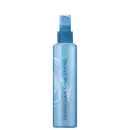 Spray de brilho Sebastian Professional. Frasco spray plástico transparente azul claro. Rótulo com o nome da marca "Sebastian" e o produto "Shine Define" em letras brancas. Embalagem cilíndrica com tampa borrifadora azul escuro na parte superior.