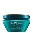 Frasco de máscara terapêutica da linha Resistance da Kérastase, com embalagem em tons de azul e verde, contendo 200 ml do produto.