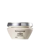 Embalagem branca e prata de máscara capilar Kérastase Densifique, com 200g de produto. Rótulo com nome da marca e informações sobre os ingredientes.