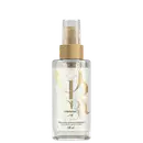 Frasco de óleo Oil Reflections Light da Wella Professionals. Embalagem transparente com tampa dourada, contendo 100 ml do produto.