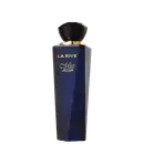 Perfume em frasco de vidro azul escuro com tampa preta. A embalagem tem formato retangular alongado. Na parte frontal do frasco, está escrito "La Rive" em letras douradas e "Miss dream" em letras cursivas douradas abaixo.