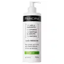 Frasco branco com bomba doseadora contendo loção hidratante da marca Principia.