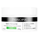 Creme hidratante da marca Principia, em embalagem preta e branca de 250g, com informações sobre os ingredientes como óleo de semente de girassol, glicerina e manteiga de abacate.