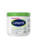 Creme hidratante Cetaphil para pele extremamente seca e sensível, com fórmula enriquecida com niacinamida, pantenol e glicerina, em embalagem plástica branca com tampa verde e rótulo azul e verde.