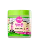 Pote verde-limão com rótulo rosa da linha Salon Line, contendo gelatina para cabelos ondulados, cacheados, crespos ou em transição, com informações sobre ser vegano e testado dermatologicamente.