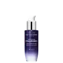 Frasco de soro facial Intensive Hyaluronic+ da marca Esthederm Paris, com embalagem em tons de roxo e branco, contendo informações sobre o produto e sua tecnologia NAOS Ecobiology.