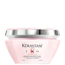 Frasco rosa de 200 ml da máscara Reconstituant Kérastase Genesis, com rótulo destacando os ingredientes ativos de células nativas de edelweiss e raiz de gengibre.