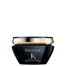 Frasco preto e dourado da linha Chronologiste da Kérastase, contendo 200 ml de máscara intensa regenerante. O rótulo em destaque apresenta o nome da marca e do produto.