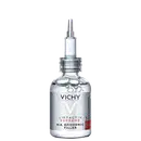 Frasco de vidro transparente com pipeta dosadora contendo o produto Liftactiv Supreme H.A. Epidermic Filler da Vichy. O rótulo apresenta o nome da marca e do produto em letras brancas sobre fundo preto.