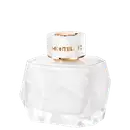 Perfume em frasco de vidro transparente com formato geométrico facetado. O design é minimalista e elegante, característico da marca de luxo Montblanc.