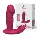 Vibrador rosa com 9 modos de vibração, embalado em caixa branca com logotipo "Sexy Import Joyce" e informações sobre o produto. Possui formato anatômico e textura aveludada.
