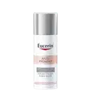Frasco de creme facial noturno da linha Anti-Pigment da Eucerin, com embalagem branca e prata, contendo informações sobre o produto em inglês e espanhol.