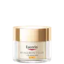 Frasco de creme facial da marca Eucerin, com tampa dourada e rótulo branco, contendo informações sobre o produto "Hyaluron-Filler + Elasticity FPS 30".