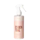 Frasco de spray branco e rosa com rótulo "ESSENTIAL" em letras grandes, contendo fluido reparador capilar da marca Braé.