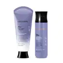 Frasco em degradê de lilás e branco com tampa e letras pretas de loção corporal e frasco lilás de tampa preta e letras brancas e pretas de body splash, ambos da marca Nativa Spa Lilac.