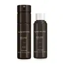 Duas embalagens de desodorante body spray da marca Uomini na cor preta com letras amarelas, sendo um frasco de 100ml e um refil em recipiente com a mesma volumetria.