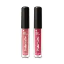Dois batons líquidos mate Instamatte Quem Disse, Berenice? em tubo transparente para mostrar a cor do produto, tampa preta e letras brancas, sendo o Rosetali na cor rosa médio e o Goiabali na cor rosa vibrante.