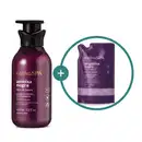 Imagem de duas embalagens de loção hidratante corporal Nativa SPA sendo um frasco vinho com tampa preta da linha Ameixa Negra e um sachê roxo da linha Orquídea Noire.