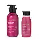 Dois itens de corpo e banho da marca Nativa SPA Orquídea Lumière, sendo um creme desodorante perfumado nas cores rosa e dourado com tampa preta e um frasco de sabonete líquido perfumado, na cor rosa com tampa preta.