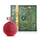 Imagem do clássico frasco de desodorante colônia da marca Floratta Red na cor vermelha, com textura e design elaborados, acompanhado de caixa verde com ilustrações douradas de folhas e flores.
