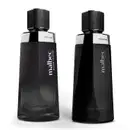 Dois frascos do desodorante colônia Malbec, sendo um da linha Black e outro da linha Black Legend. As duas embalagens são pretas, com tampa texturizada, detalhes e letras prateadas. Uma embalagem estilosa que sugere uma fragrância para homens intensos.